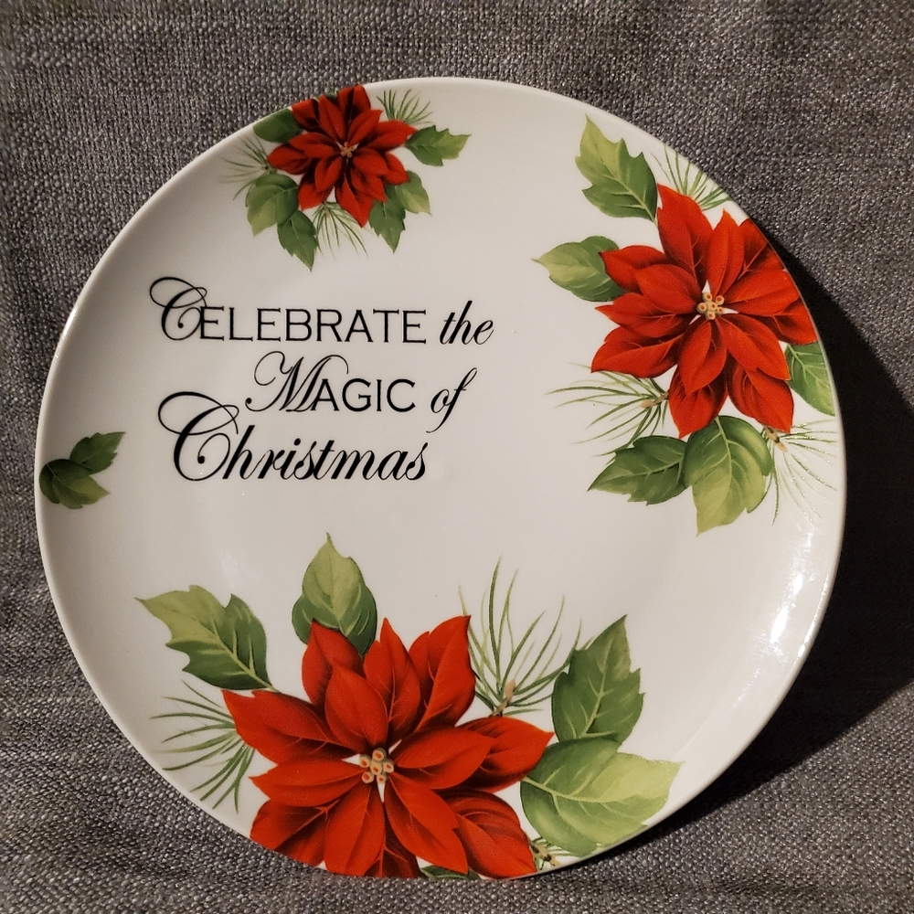 Vintage Christmas plate lily creek poinsettias
